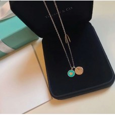 Tiffany Blue Enamel Heart Shape Ladies 925 Silver Double Round Pendant Necklace UK Sale