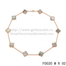 Van Cleef Arpels Alhambra Necklace Pink Gold 10 Motifs Gray Mother of Pearl 45cm