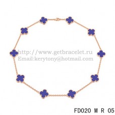 Van Cleef Arpels Alhambra Necklace Pink Gold 10 Motifs Lapis Stone Mother of Pearl 45cm