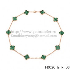 Van Cleef Arpels Alhambra Necklace Pink Gold 10 Motifs Malachite Mother Of Pearl 45cm