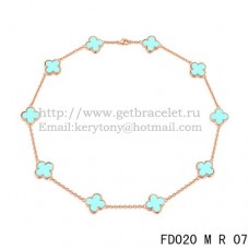 Van Cleef Arpels Alhambra Necklace Pink Gold 10 Motifs Turquoise Mother of Pearl 45cm