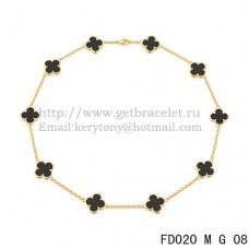 Van Cleef Arpels Alhambra Necklace Yellow Gold 10 Motifs Black Agate Mother of Pearl 45cm