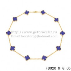 Van Cleef Arpels Alhambra Necklace Yellow Gold 10 Motifs Lapis Stone Mother of Pearl 45cm