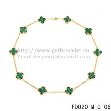 Van Cleef Arpels Alhambra Necklace Yellow Gold 10 Motifs Malachite Mother Of Pearl 45cm