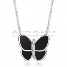 Van Cleef Arpels Flying Butterfly Pendant Necklace White Gold With Black Onyx Diamonds