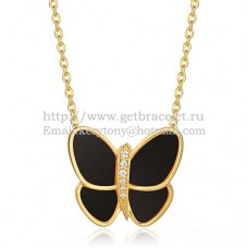 Van Cleef Arpels Flying Butterfly Pendant Necklace Yellow Gold With Black Onyx Diamonds