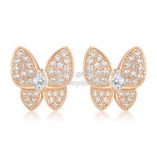 Van Cleef Arpels Flying Two Butterflies Earrings Pink Gold With Pave Diamond