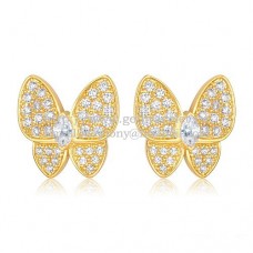 Van Cleef Arpels Flying Two Butterflies Earrings Yellow Gold With Pave Diamond