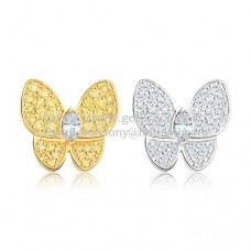 Van Cleef Arpels Flying Two Butterflies Earrings Yellow White Gold With Pave Diamond