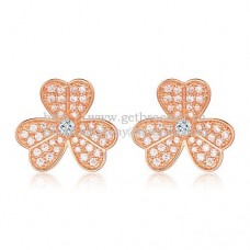 Van Cleef Arpels Frivole Earrings Pink Gold With Pave Diamond