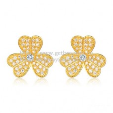 Van Cleef Arpels Frivole Earrings Yellow Gold With Pave Diamond