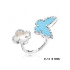 Van Cleef Arpels Luck Alhambra Between The Finger Ring White Gold Turquoise With Mother Of Pearl