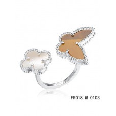Van Cleef Arpels Luck Alhambra Between The Finger Ring White Gold With White and Grey Mother Of Pearl