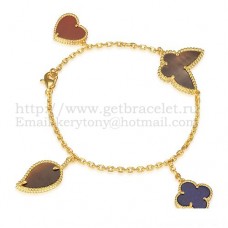 Van Cleef Arpels Lucky Alhambra 4 Motifs Bracelet Yellow Gold With Stone Combination 002
