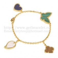 Van Cleef Arpels Lucky Alhambra 4 Motifs Bracelet Yellow Gold With Stone Combination 005
