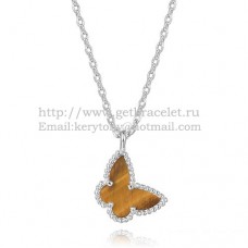 Van Cleef Arpels Lucky Alhambra Butterfly Necklace White Gold With Tigers Eye Mother Of Pearl