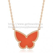 Van Cleef Arpels Lucky Alhambra Butterfly Pendant Pink Gold With Carnelian Mother Of Pearl