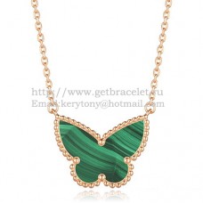 Van Cleef Arpels Lucky Alhambra Butterfly Pendant Pink Gold With Malachite Mother Of Pearl
