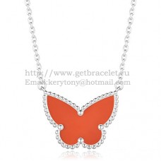 Van Cleef Arpels Lucky Alhambra Butterfly Pendant White Gold With Carnelian Mother Of Pearl