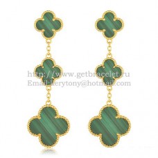 Van Cleef Arpels Magic Alhambra 3 Motifs Earrings Yellow Gold With Malachite