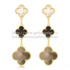 Van Cleef Arpels Magic Alhambra 3 Motifs Earrings Yellow Gold With Stone Combination