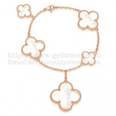 Van Cleef Arpels Magic Alhambra Bracelet 5 Motifs Pink Gold With White Mother Of Pearl