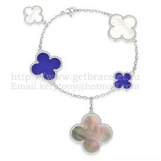 Van Cleef Arpels Magic Alhambra Bracelet 5 Motifs White Gold With White Gray Lapis Mother Of Pearl