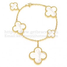 Van Cleef Arpels Magic Alhambra Bracelet 5 Motifs Yellow Gold With White Mother Of Pearl