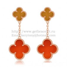Van Cleef Arpels Magic Alhambra Earrings Pink Gold With Tigers Eye Carnelian