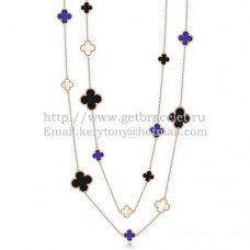 Van Cleef Arpels Magic Alhambra Necklace Pink Gold 16 Motifs With Black Onyx Lapis White Mother Of Pearl