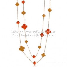 Van Cleef Arpels Magic Alhambra Necklace Pink Gold 16 Motifs With Red Onyx Tigers Eye Mother Of Pearl