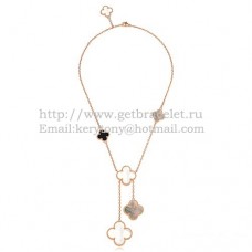 Van Cleef Arpels Magic Alhambra Necklace Pink Gold 6 Motifs With White Gray Mother Of Pearl