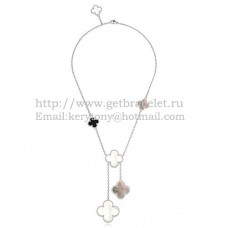 Van Cleef Arpels Magic Alhambra Necklace White Gold 6 Motifs With White Gray Mother Of Pearl