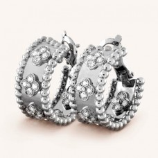 Van Cleef Arpels Perlee Clovers Hoop Earrings White Gold Diamond