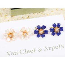 Van Cleef Arpels Rose de Noel Clip Earrings White/Blue With Diamonds