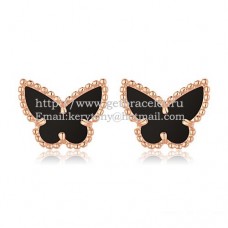 Van Cleef Arpels Sweet Alhambra Butterfly Earrings Pink Gold With Black Onyx Mother Of Pearl