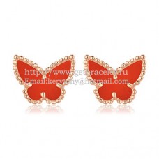 Van Cleef Arpels Sweet Alhambra Butterfly Earrings Pink Gold With Carnelian Mother Of Pearl