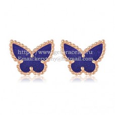 Van Cleef Arpels Sweet Alhambra Butterfly Earrings Pink Gold With Lapis Stone Mother Of Pearl
