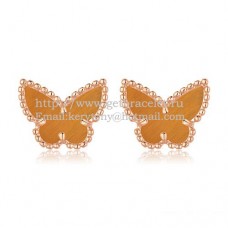 Van Cleef Arpels Sweet Alhambra Butterfly Earrings Pink Gold With Tigers Eye Mother Of Pearl