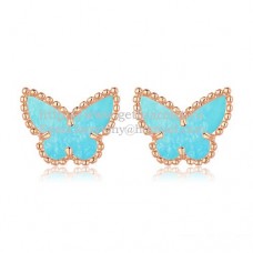 Van Cleef Arpels Sweet Alhambra Butterfly Earrings Pink Gold With Turquoise Mother Of Pearl