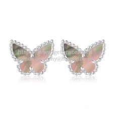 Van Cleef Arpels Sweet Alhambra Butterfly Earrings White Gold With Gray Mother Of Pearl