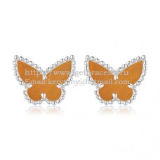 Van Cleef Arpels Sweet Alhambra Butterfly Earrings White Gold With Tigers Eye Mother Of Pearl