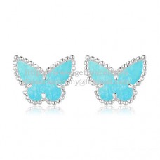 Van Cleef Arpels Sweet Alhambra Butterfly Earrings White Gold With Turquoise Mother Of Pearl
