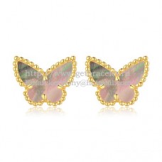 Van Cleef Arpels Sweet Alhambra Butterfly Earrings Yellow Gold With Gray Mother Of Pearl