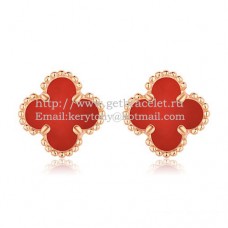 Van Cleef Arpels Sweet Alhambra Earrings Pink Gold With Carnelian Mother Of Pearl