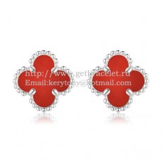 Van Cleef Arpels Sweet Alhambra Earrings White Gold With Carnelian Mother Of Pearl