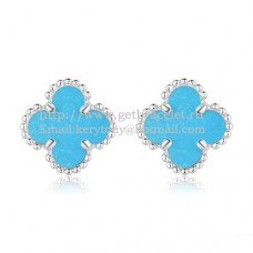 Van Cleef Arpels Sweet Alhambra Earrings White Gold With Turquoise Mother Of Pearl