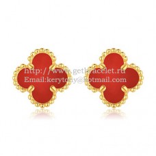 Van Cleef Arpels Sweet Alhambra Earrings Yellow Gold With Carnelian Mother Of Pearl