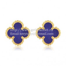 Van Cleef Arpels Sweet Alhambra Earrings Yellow Gold With Lapis Stone Mother Of Pearl