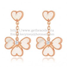 Van Cleef Arpels Sweet Alhambra Effeuillage Earrings Pink Gold With White Mother Of Pearl